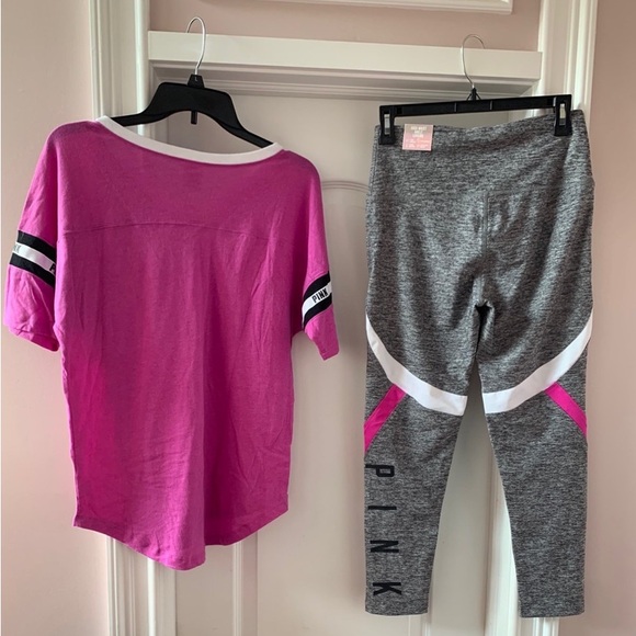 NEW VSPINK SS CAMPUS TEE W/HIGH WAISTED ANKLE LEGGINGS SET - Picture 4 of 13